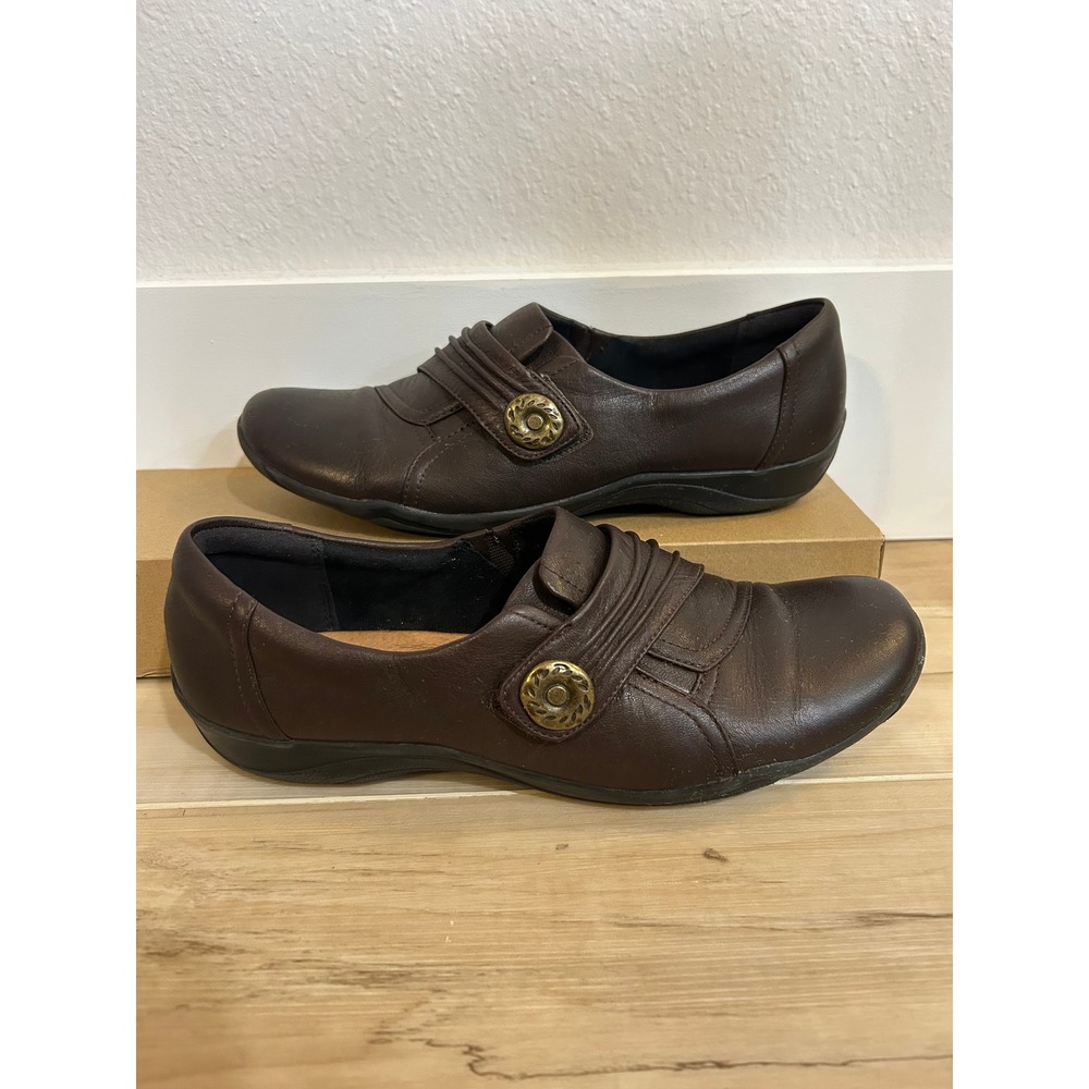 Clarks Artisan Kessa Alcove Brown Leather Slip‎ On Loafers 8 Women Shoes Button